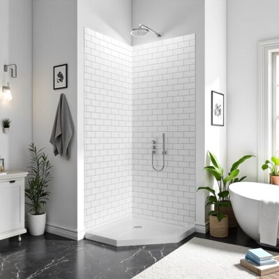 White Acrylic Shower Wall Panel – 4mm Tile Texture