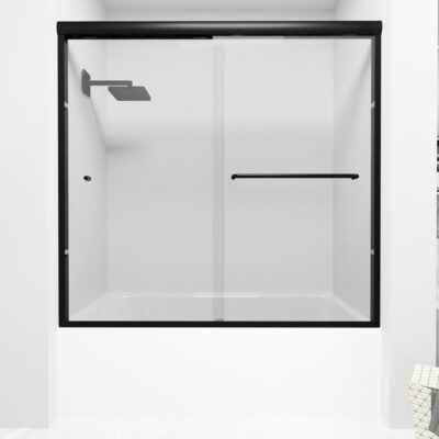 Semi-FramelessDouble Sliding Tub Door, 56–60" W x 56" H, Matte Black